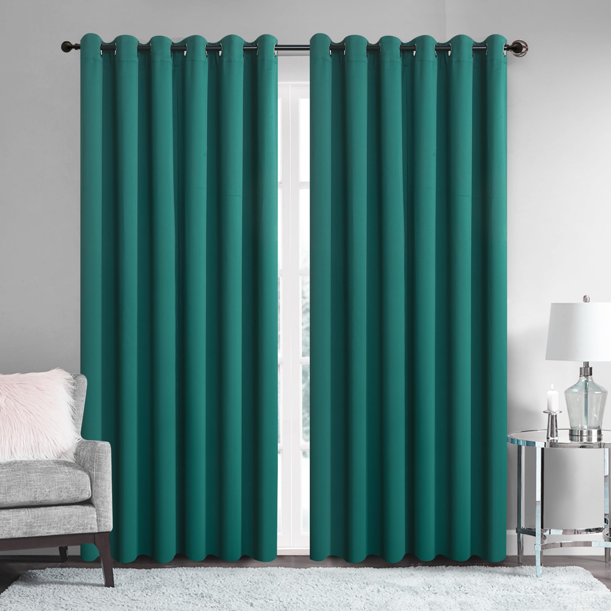 Hadi London Thermal Blackout Curtains with Eyelet Ring Top Ultra Soft Insulated Energy Saving Drapes for Bedroom, Living Room & Kids' Room –Noise Reducing, Light Blocking. (GREEN, W 66 x L 90)