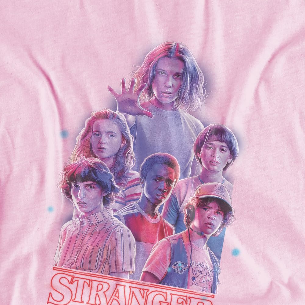 Stranger Things Koszulka Dziewczynki Stranger Things Pink Glow Group Girls T Shirt