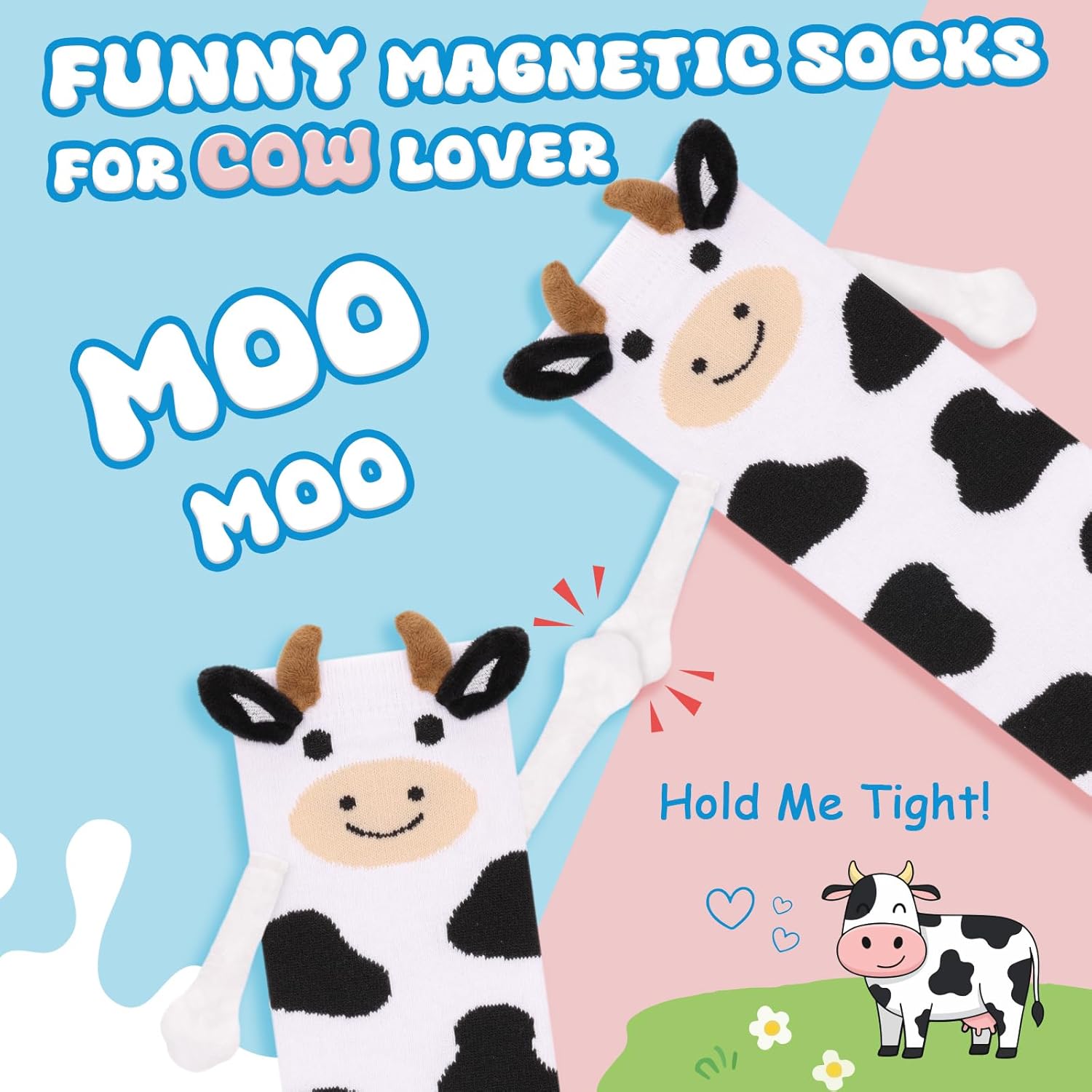 Magnetic Holding Hands Socks –Funny Cow Animal Socks That Hold Hands Friends Gifts for Women Teen Girls Kids Birthday - Image 5