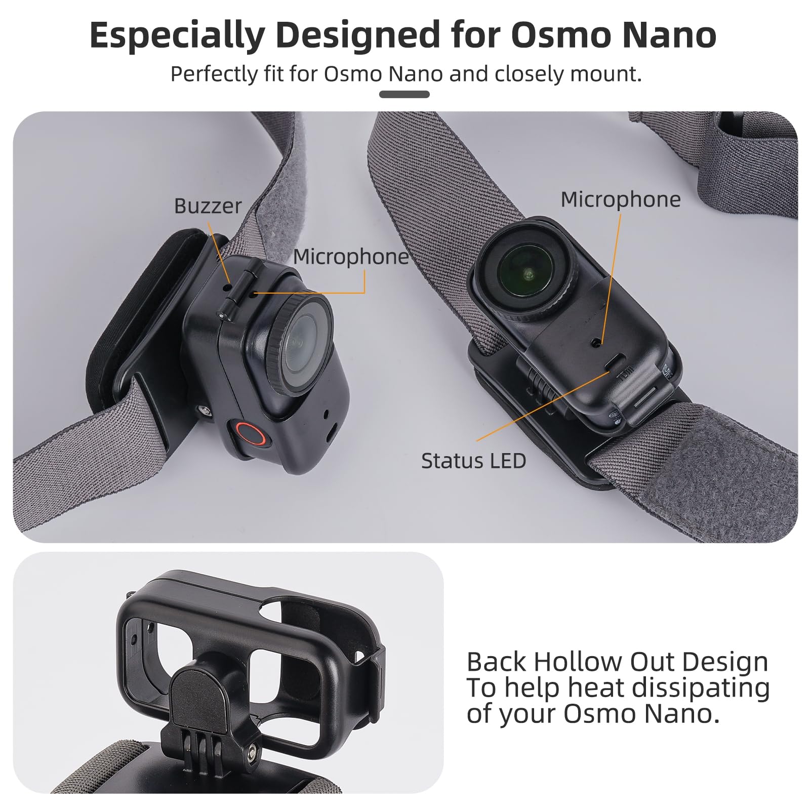 para dji Osmo Nano Soporte para Diadema, Correa de Retención Elástica Ajustable Giratoria Vertical/Horizontal, Soporte de Expansión para Cámara Deportiva Osmo Nano