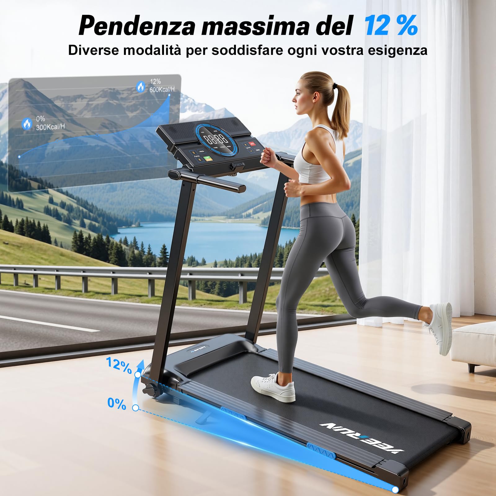 Cinta de Correr, Cinta de Correr Plegable 4 en 1 - Inclinación del 12% - Motor de 2,5 CV - Velocidad de 1 a 8 km/h - Equipada con Pantalla LED y Consola de Control.