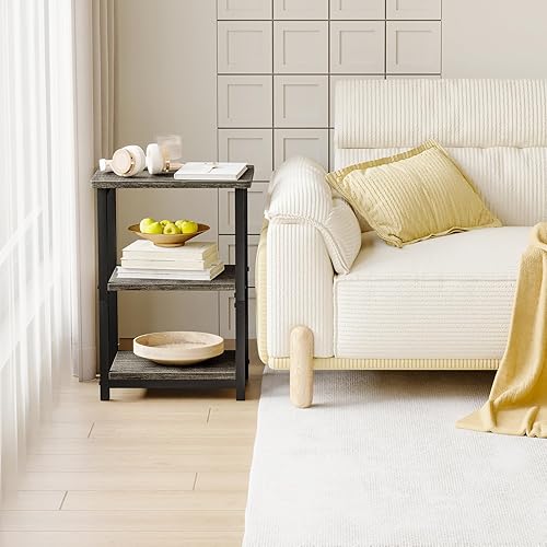 Miniatura 6 de Fixwal Mesa auxiliar pequeña de 3 niveles, mesa de noche para sala de estar, dormitorio, oficina, gris y negro