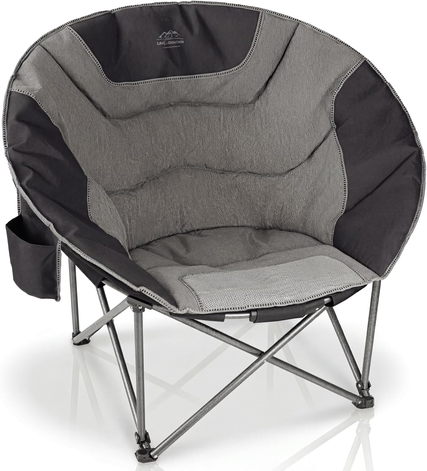 Oversized Portable Moon Camping Chairs,Round Folding Lawn Chair w/Cup Holder,Outdoor Heavy Duty Supports 500Lbs Comfy Chair,Perfect for Family Camp,Hiking,Picnics and Beach Trips,Black