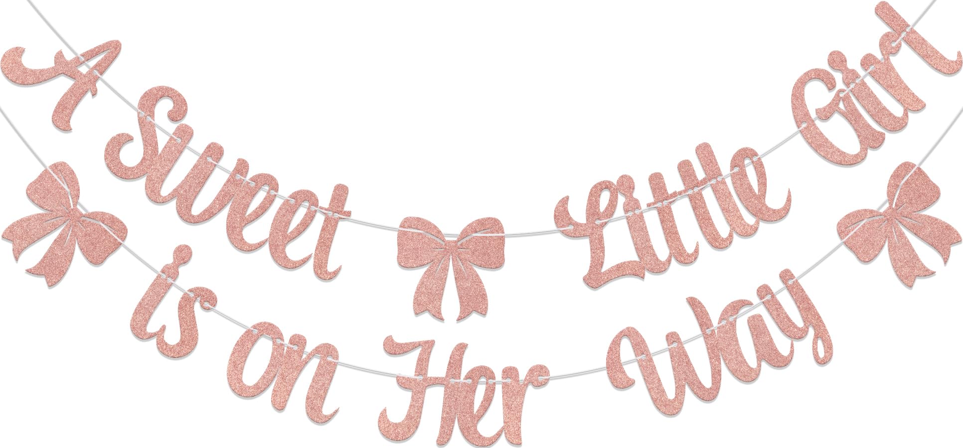 Aumccxz A Sweet Little Girl is on Her Way Banner - Pink Bow Baby Shower Decorations - It's a Girl Gender Reveal Party Decor Sign Rose Gold