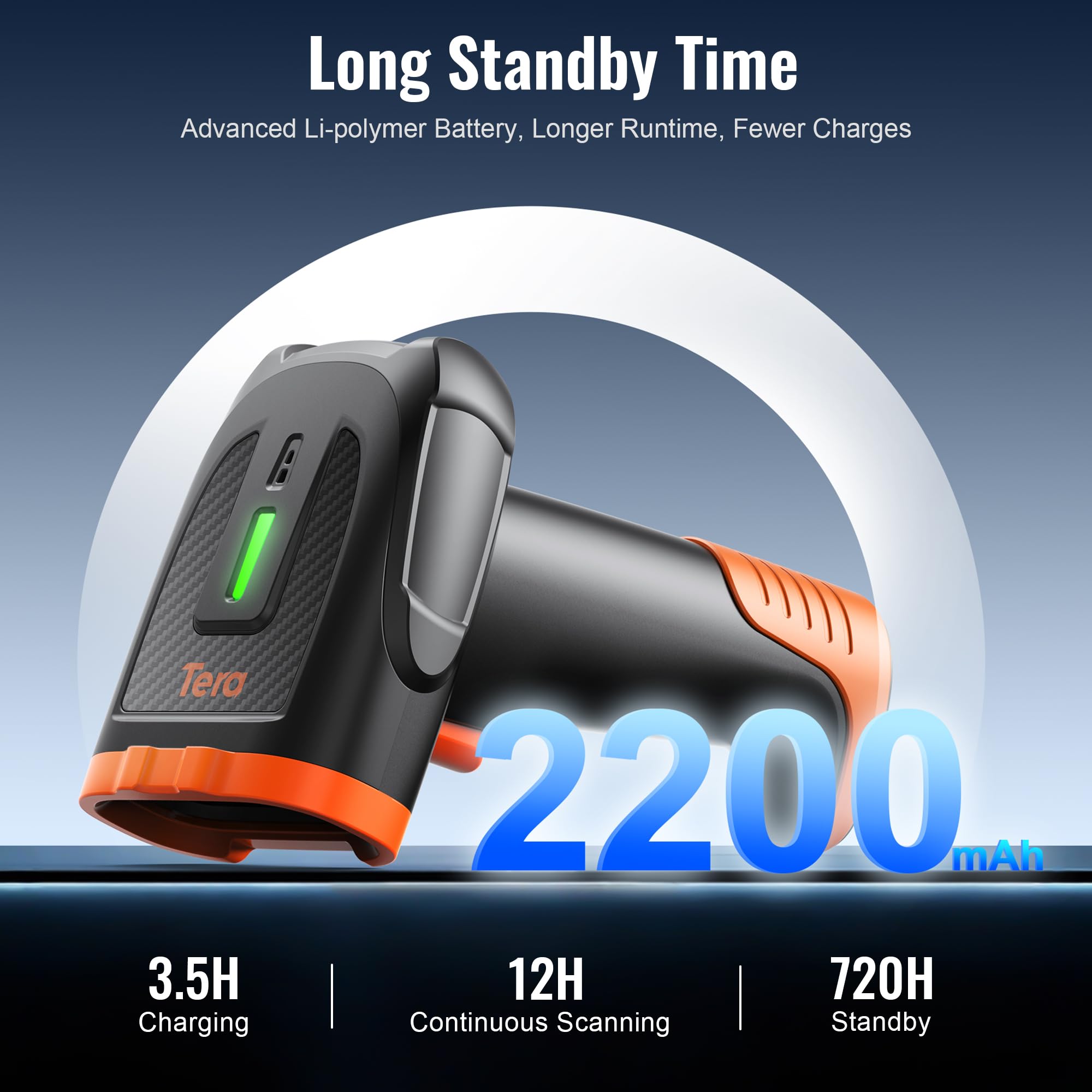 Tera Escáner de códigos de Barras 1D 2D QR con Bluetooth: batería de polímero de Litio 2200 mAh 2.4G inalámbrico y USB Cable escáner Manual CMOS Global Shutter para POS almacén Comercio Oficina D5300