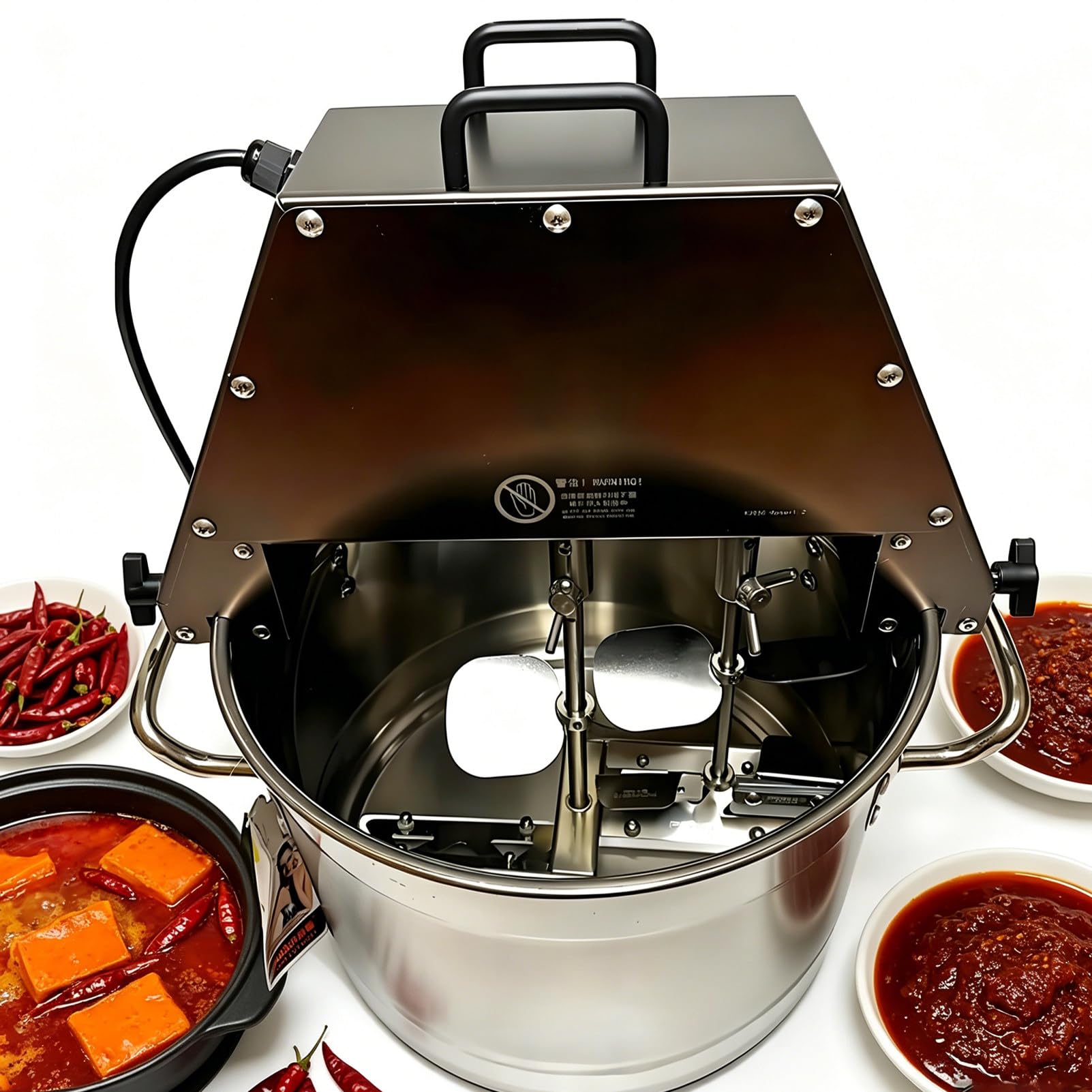 DNEPEI Sauce Mixing And Stir-Frying Pan, with 2-Blade Scraper,Cooling Fan & Light,Designed for Dessert Shops, Snack Stands, and Restaurants