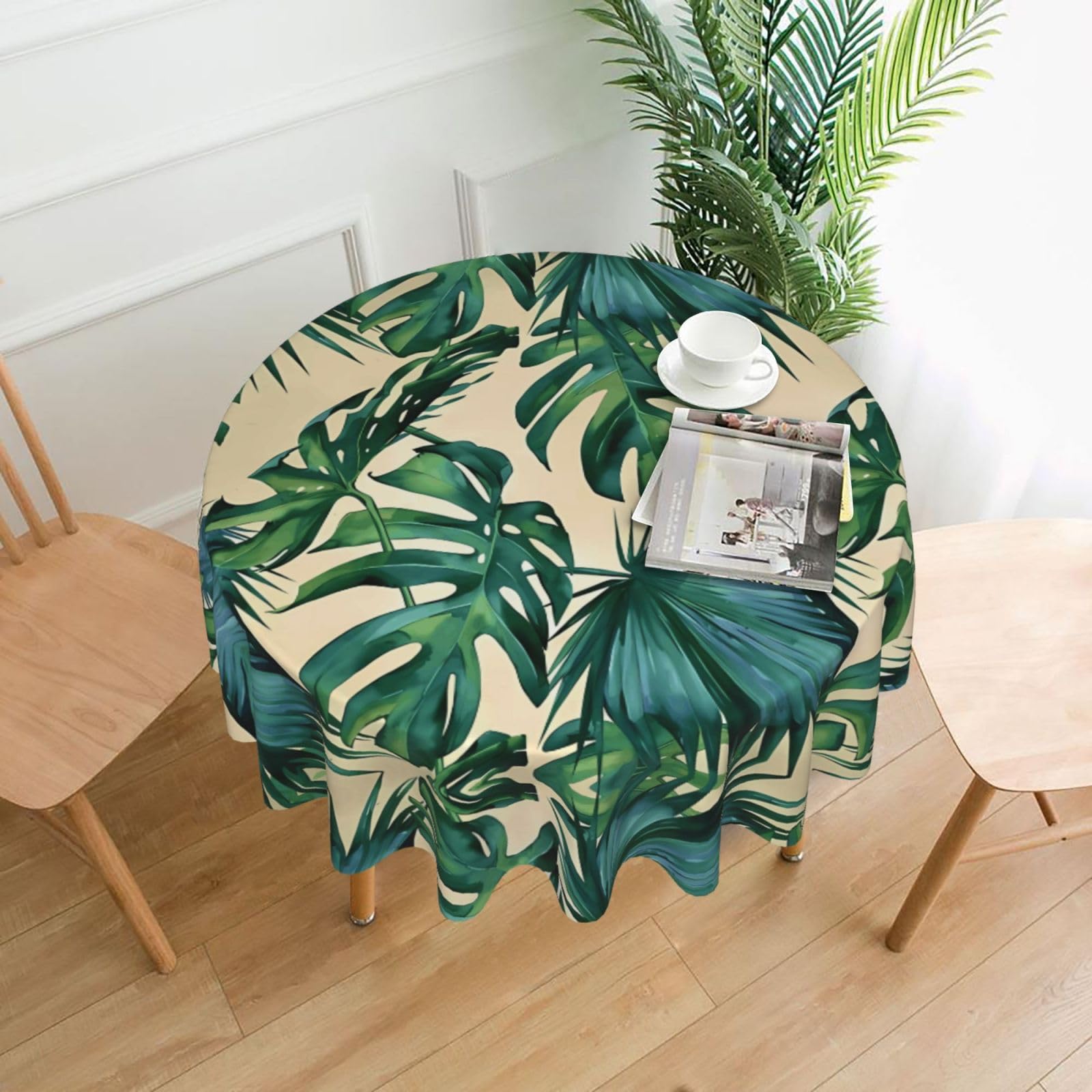 HJFCZH Green banana leaves Prints Round Decorative Tablecloth 60in - High-Grade Polyester Throw for Dinners, Weddings & Everyday Use