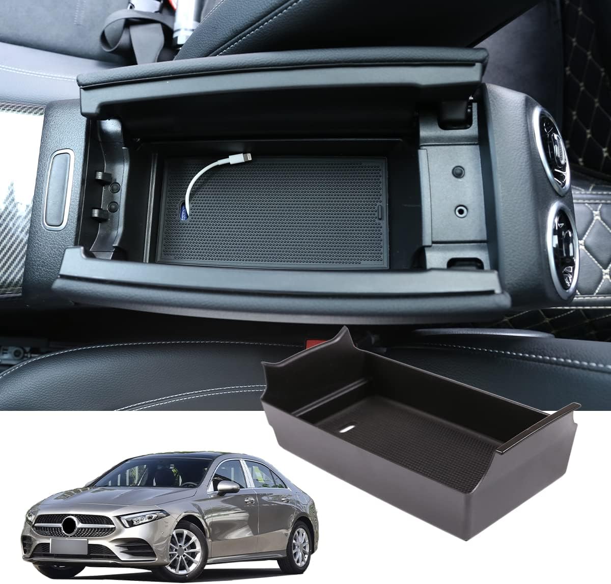 Mittelkonsole Organizer Für Mercedes A-Klasse W177 - Aufbewahrungsbox Mit Anti-Rutsch Matte, 2018-2023