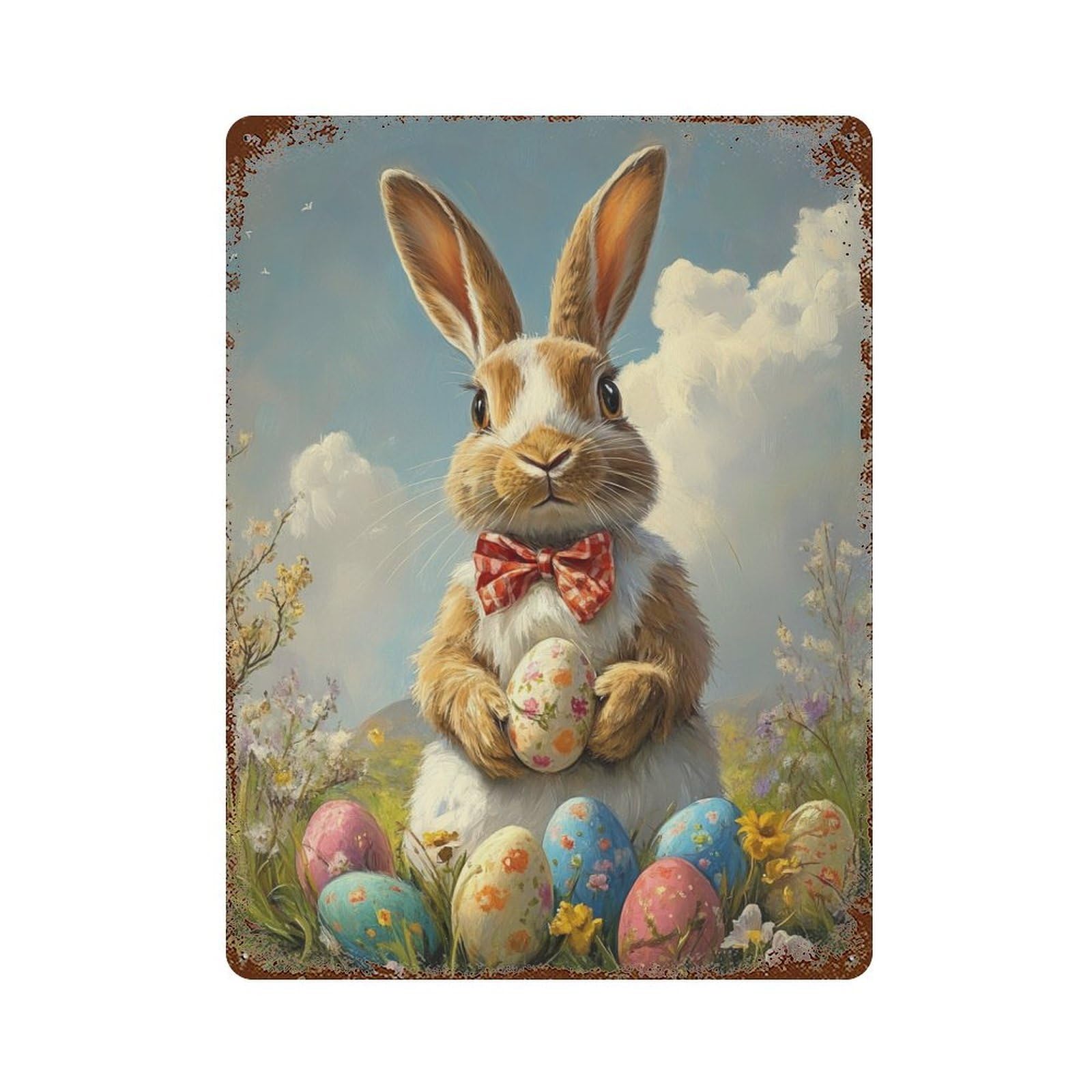 Easter Bunny with Eggs-6 Retro Metal Sign 15.7"x11.8", Decorative Metal Wall Art for Basement, Hobby Room And Garage Decor
