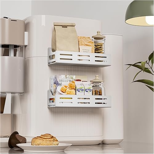 Miniatura 10 de Carwiner Paquete de 5 estantes magnéticos para especias para refrigerador con soporte para toallas de papel, estante magnético fuerte para