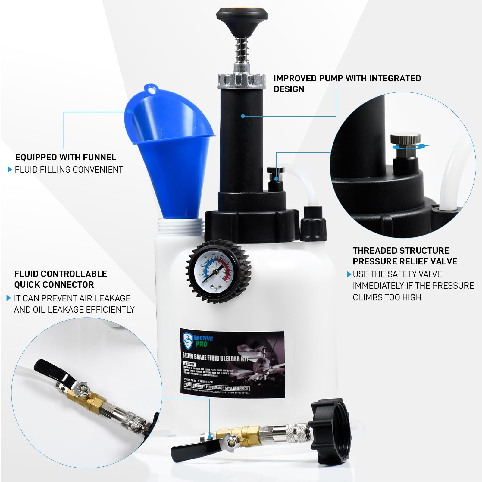 Kit De Purga De Frenos Manual De 3 Litros Con 5 Adaptadores Y Bomba De Vacío, Válido Para Casi Cualquier Coche