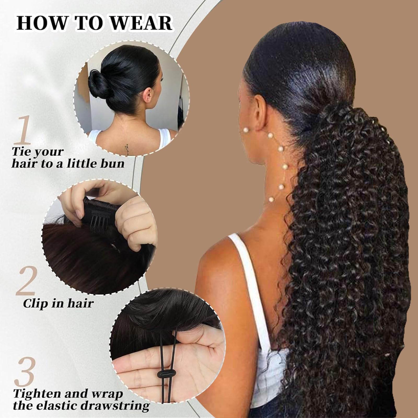 Curly Ponytail Extension Human Hair 16 Inch Afro Kinky Drawstring for Daily Wear Amazon.com : Drawstring Ponytail Extension Curly Hair  main image 4