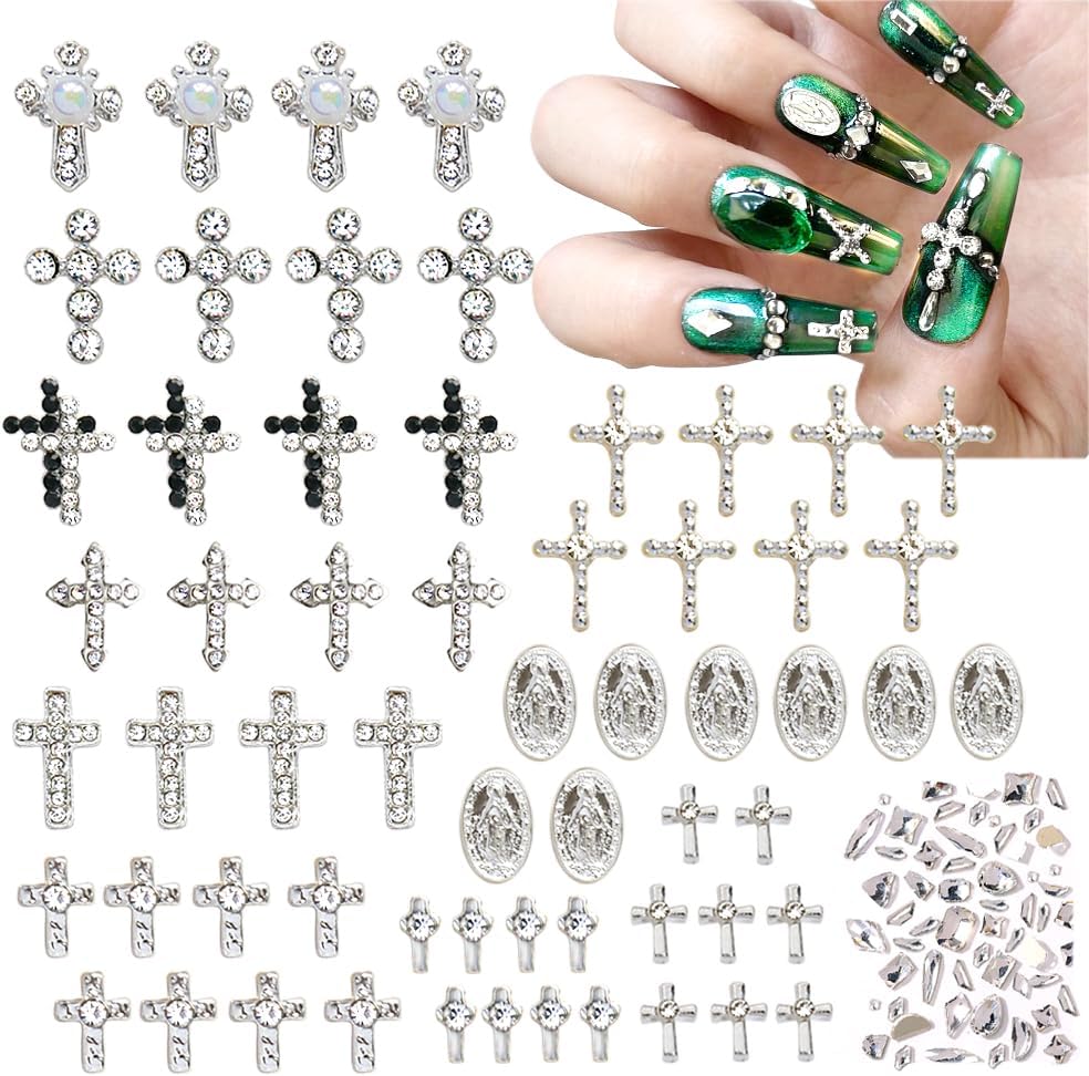 3D Cross Nail Charms, 100pcs Silver Cross Nail Charms
