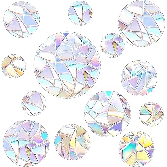 Pack of 39 Prism Window Decals PVC Anti-Collision Stickers Bird Protection Rainbow Window Film Circular Suncatcher Sticker Decoration for Stops Birds Door Window Dining Room Bedroom
