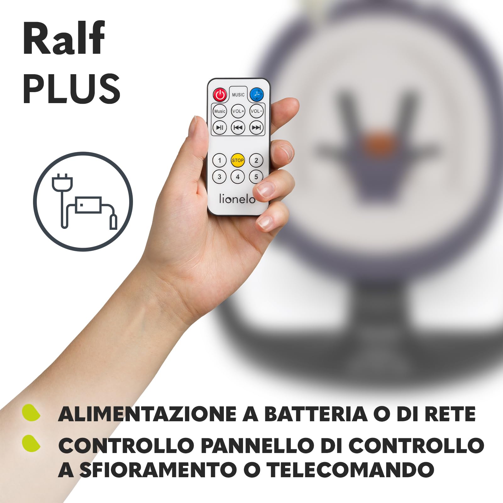 LIONELO Ralf 2in1 Sdraietta dondolo per neonato da 0 fino a 9kg Altalena con 12 melodie programmate, Telecomando, Culla 5 velocità di dondolio, Blocco, Regolazione dello schienale Silenzioso Timer