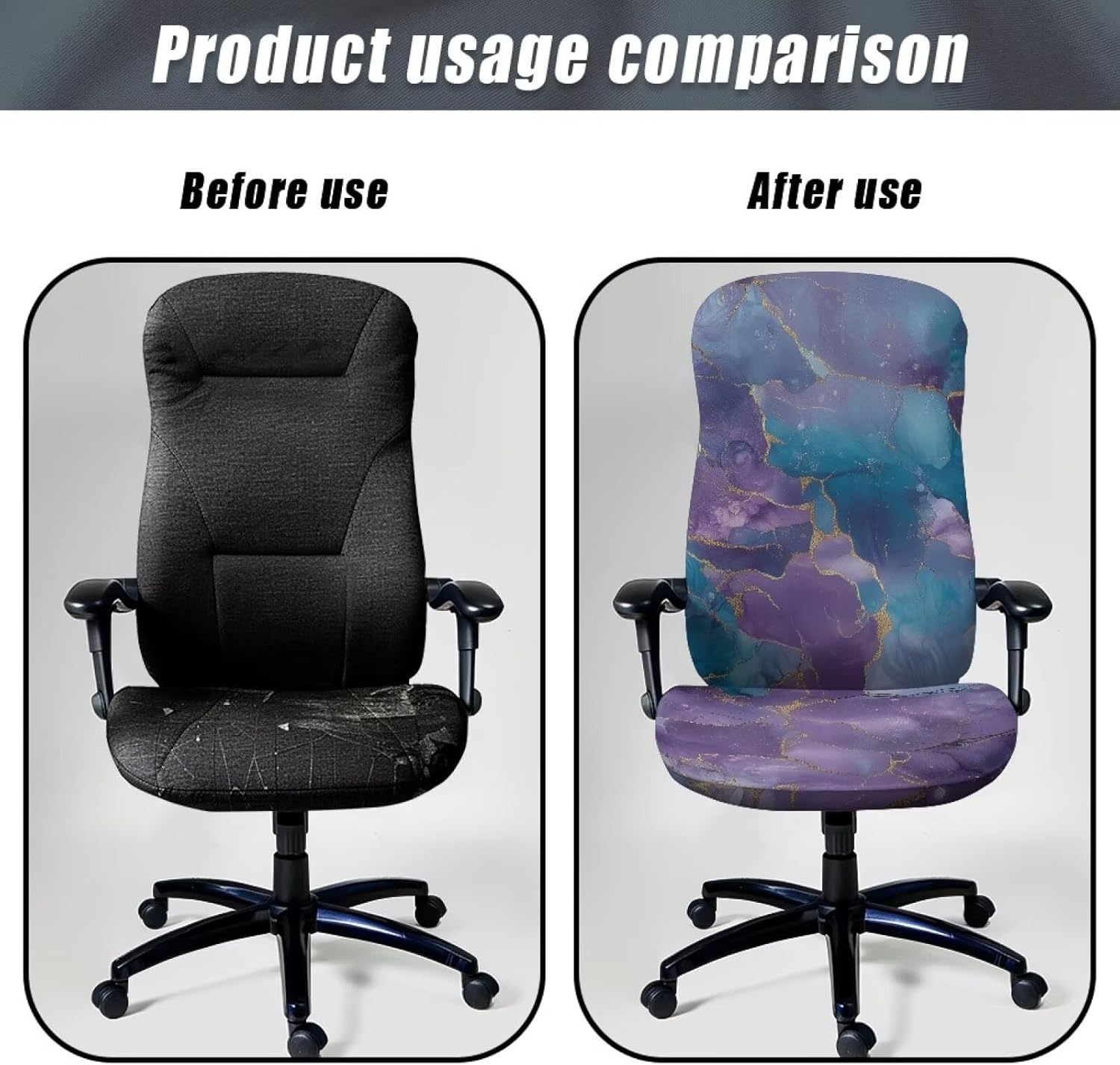 Wanyint Marble Violet Blue Office Chair Cover Rotating Chair Cover Protective Gaming Chair Cover for Office Chair Stain Resistant Non-Slip Office Chair Slipcover, L
