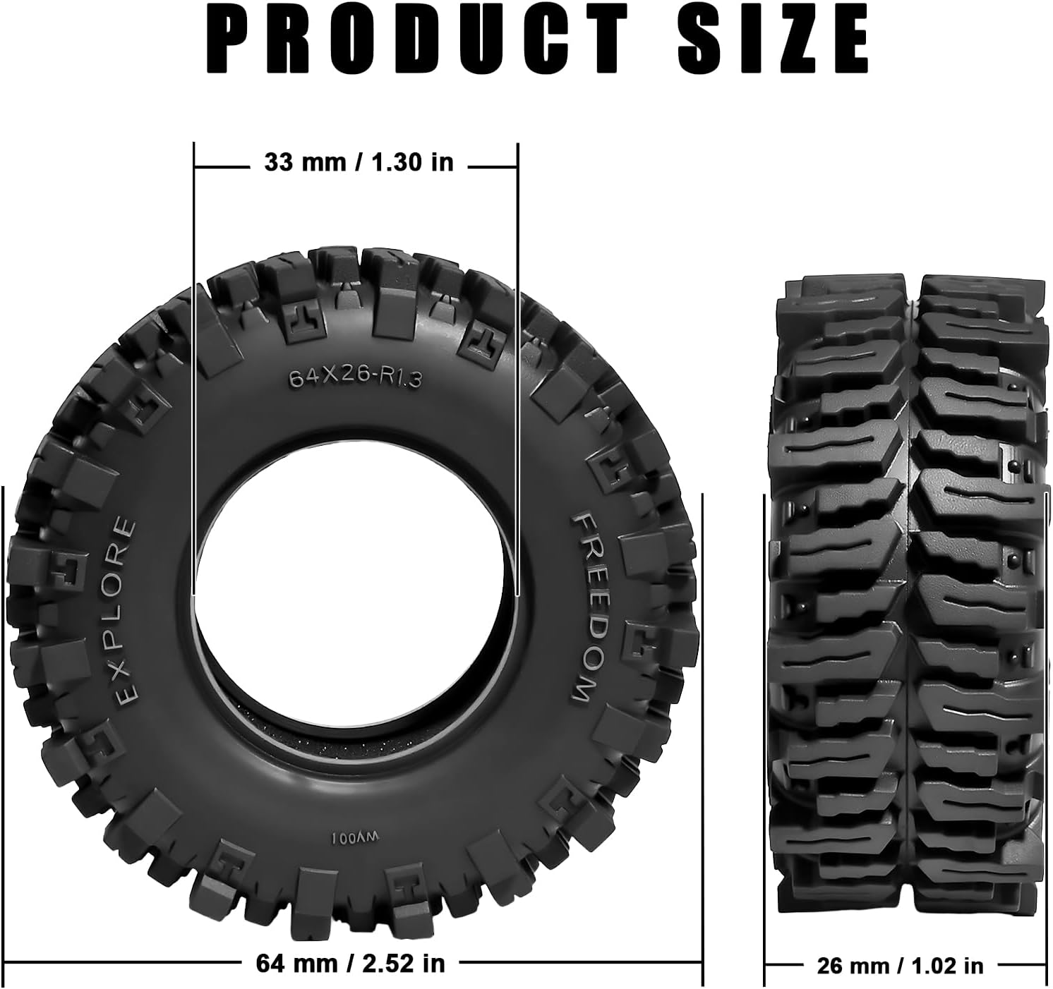 1.3” Crawler Tires Swamp Claw Mud Terrain Tire 64x26mm Soft Rubber Tire with Foam Insert Fits for 1/18 1/24 AX24 TRMX4 Axial SCX24 FCX24 Ultimate CR-18P EVO XC-1 RTR RC Model Upgrade (4PCS)