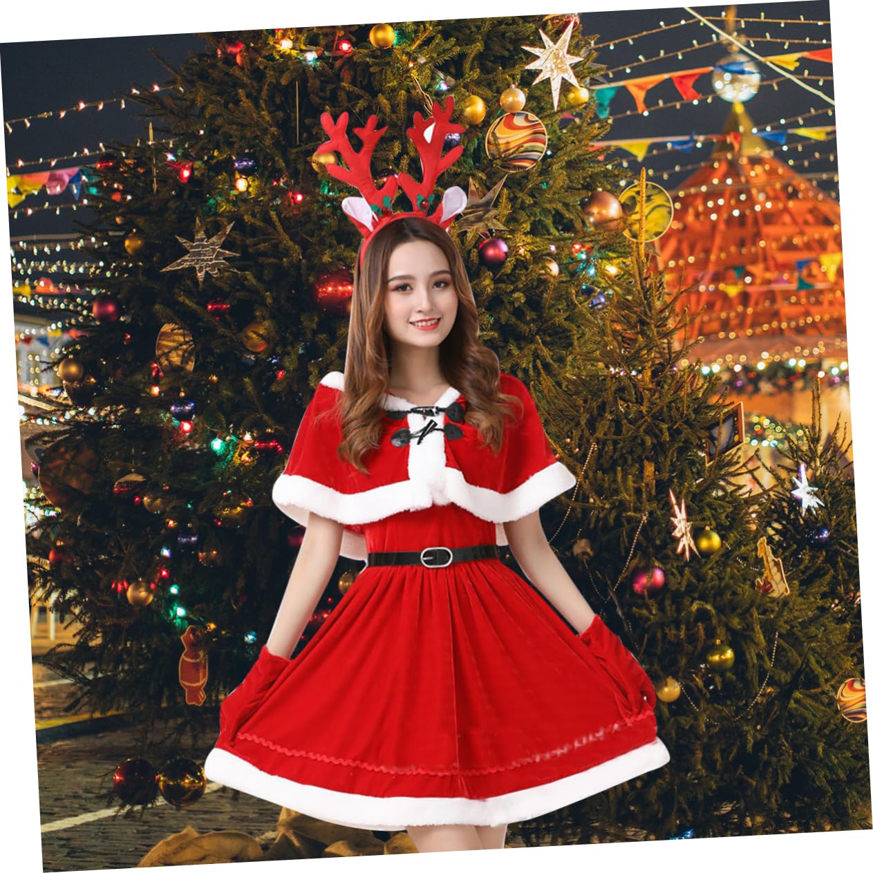 Ipetboom Disfraz de Cosplay Navideño para Fiesta Bonito Vestido de Alce Color Rojo para Espectáculos Navideños y Celebraciones de Belleza