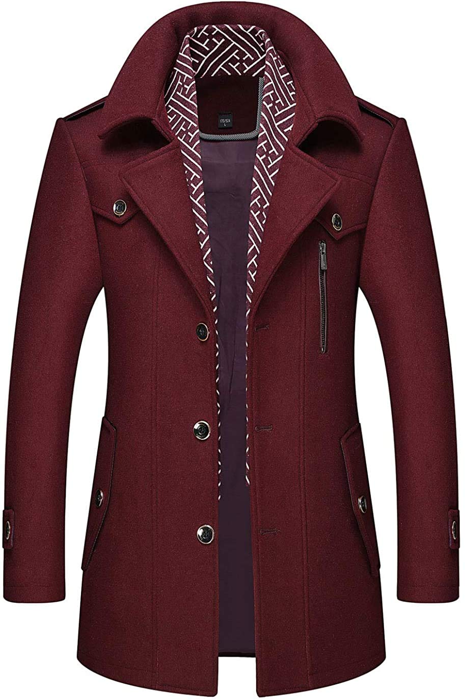 CHARTOUMen's Stylish Scarf Single Breasted Wool Walker Coat Thick Winter Jacket-6 Colors