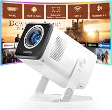 【Built-in Android TV 14 & Auto Vertical Keystone】XuanPad Mini White Smart Projector, WiFi 6 Bluetooth 5.4, Full HD 1080P Portable Mobile Phone Projector with 210° Stand, Compatible with Smartphone