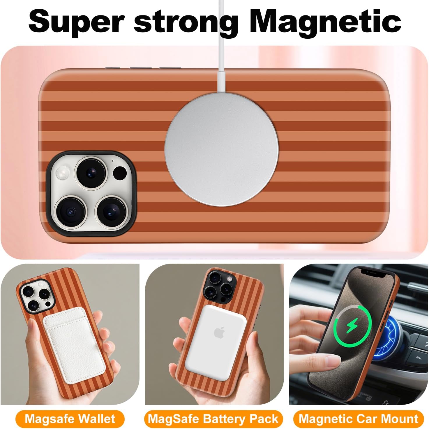 Magnetic for iPhone 11 Case Cute Stripes Phone Case, Shockproof Slim TPU and Hard PC Protective Phone Cover Compatible with MagSafe Designed for Women Girls, Deep Brown thumbnail