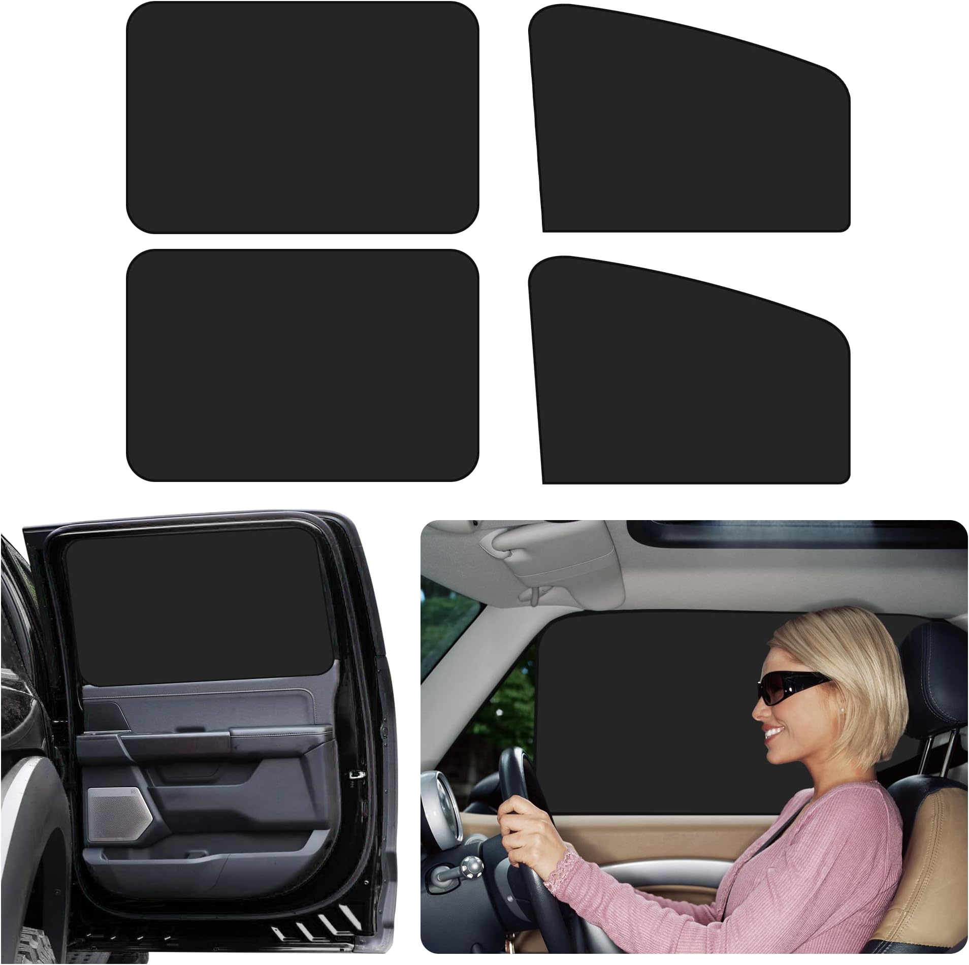 4PCS Car Window Shades with Strong Deep Sun + Light