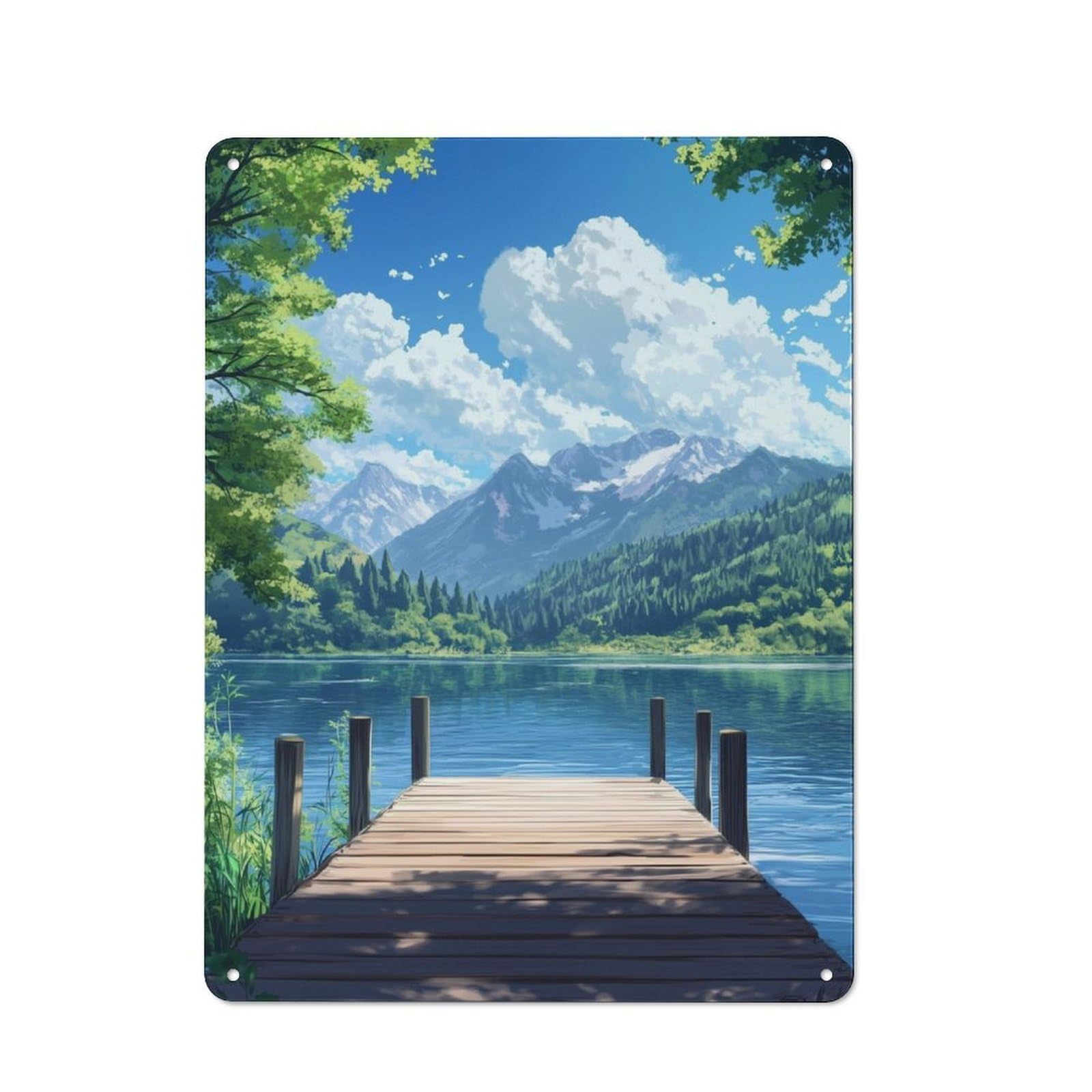 Junmoney Wooden Dock On The Lake 40X30cm Rustic Metal Sign With For Hobby Room Or Studio, Metal Sign Decor For Hobby Rooms And Studios