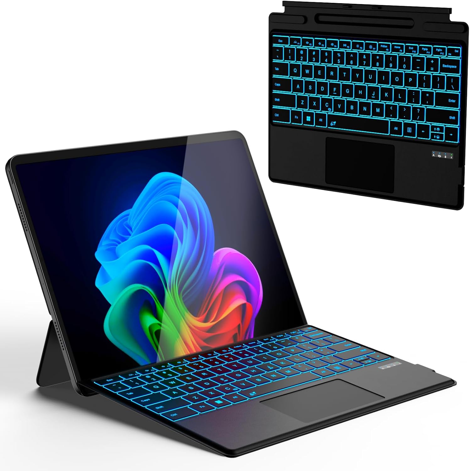 Surface Pro Keyboard for Pro 11/10/9/8/X 13 Inch, Wireless Bluetooth Surface Keyboard with 12 Gesture Touchpad, 7 Colors Backlit, Smart Sleep/Wake, Rechargeable Battery& USB-C Charging