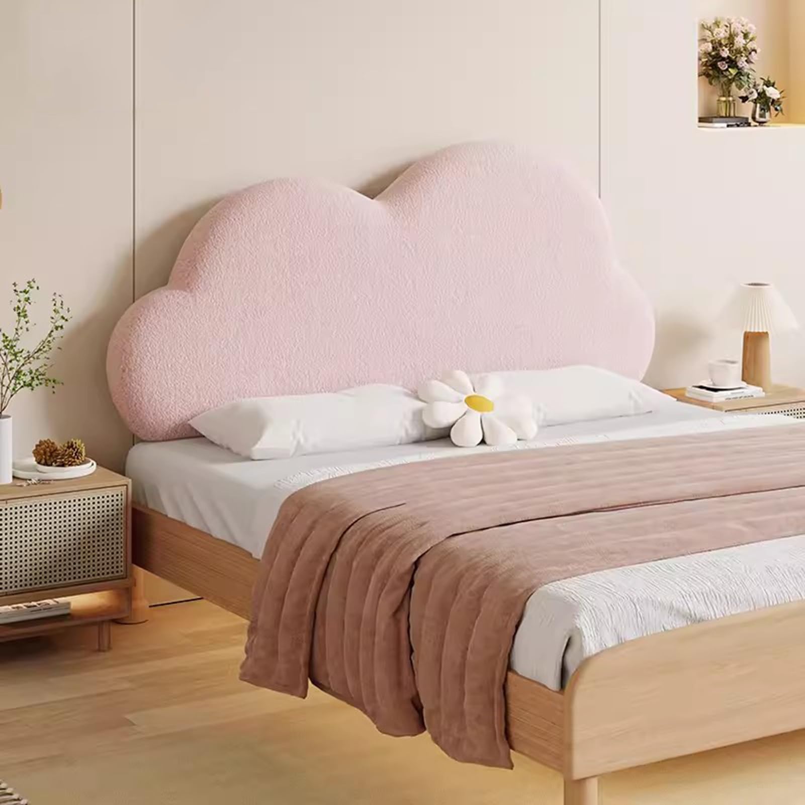 Forma di nuvola francese Fodera per testiera Delicato sulla pelle e Anti collisione Sfoderabile e lavabile Pad morbido del titolo Schienale ampio(Rosa,90x65 cm/Senza testiera)