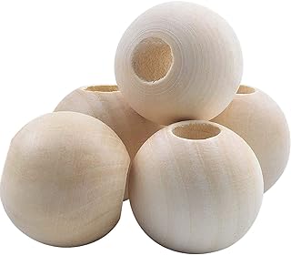 Jdesun 12 Pieces Large Wooden Beads, Natural Round Wood Loose Beads Wood Spacer 35mm Diameter x 10mm Hole