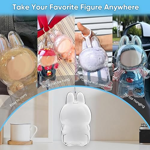 Miniatura 12 de Funda protectora para figura sentada Labubu – Caja de almacenamiento portátil de PVC transparente con llavero, resistente al polvo y a los arañazos