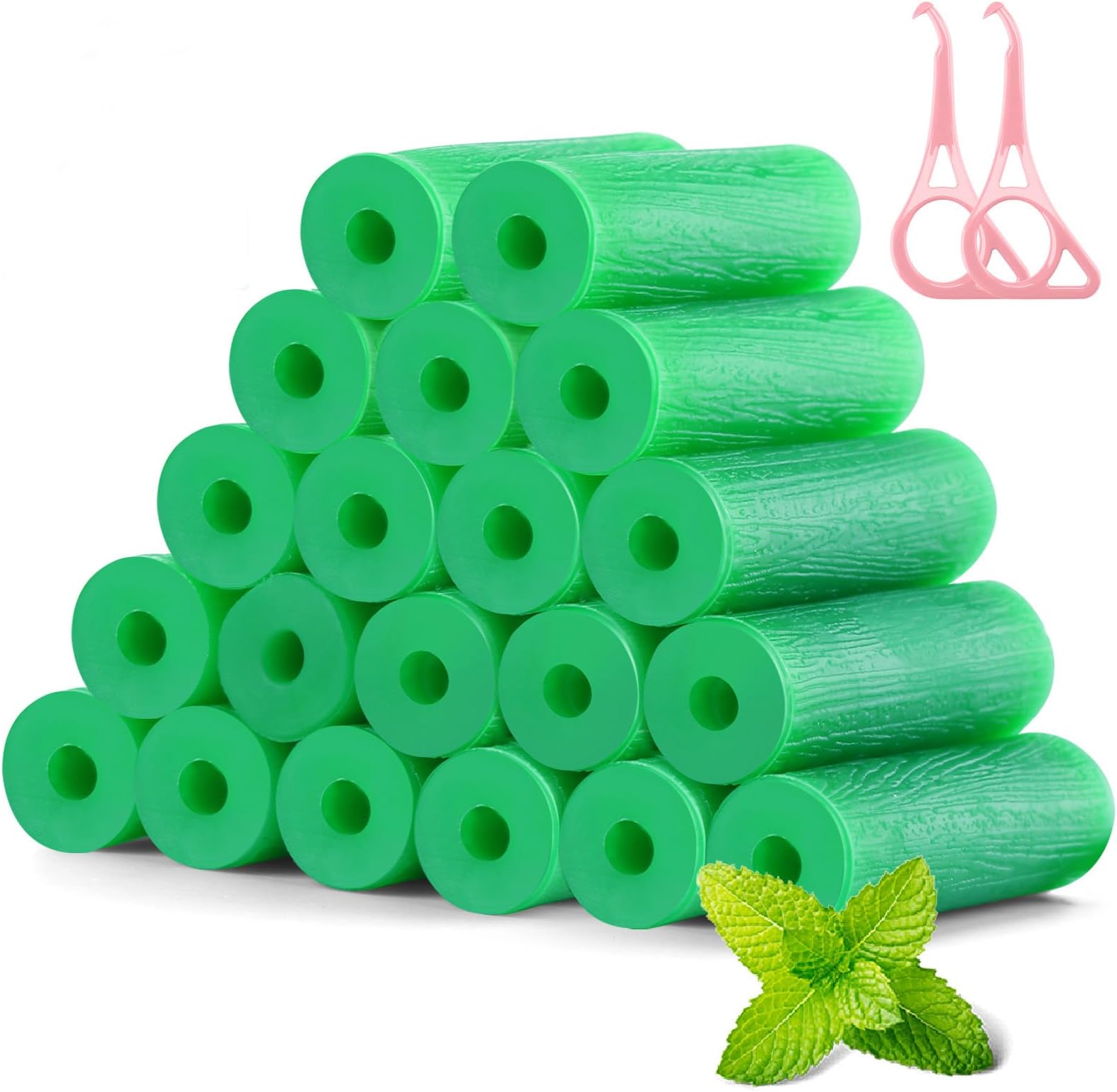 Aligner Chewies for Invisalign Aligners Mint Scented (20 Pcs Green) and Aligner Removal Tool (2 Pcs Pink)