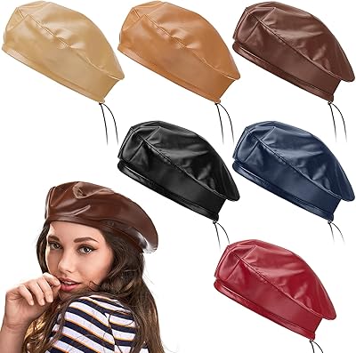 Yahenda 6 Pieces Women Beret Hat PU Leather Beret French Beret Hat Adjustable Artist Painter Cap Causal Beanie for Ladies and Girls