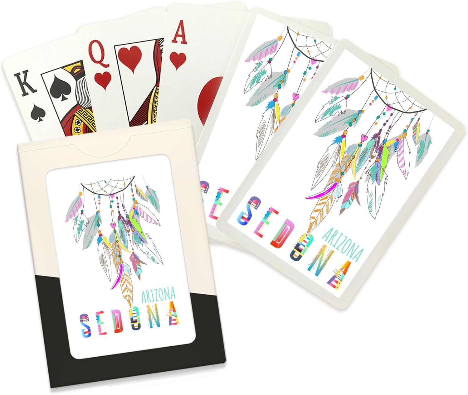 Lantern Press Sedona, Arizona, Colorful Feathers, Dreamcatcher, 52 Playing Cards for Adults, Poker Size Card Deck