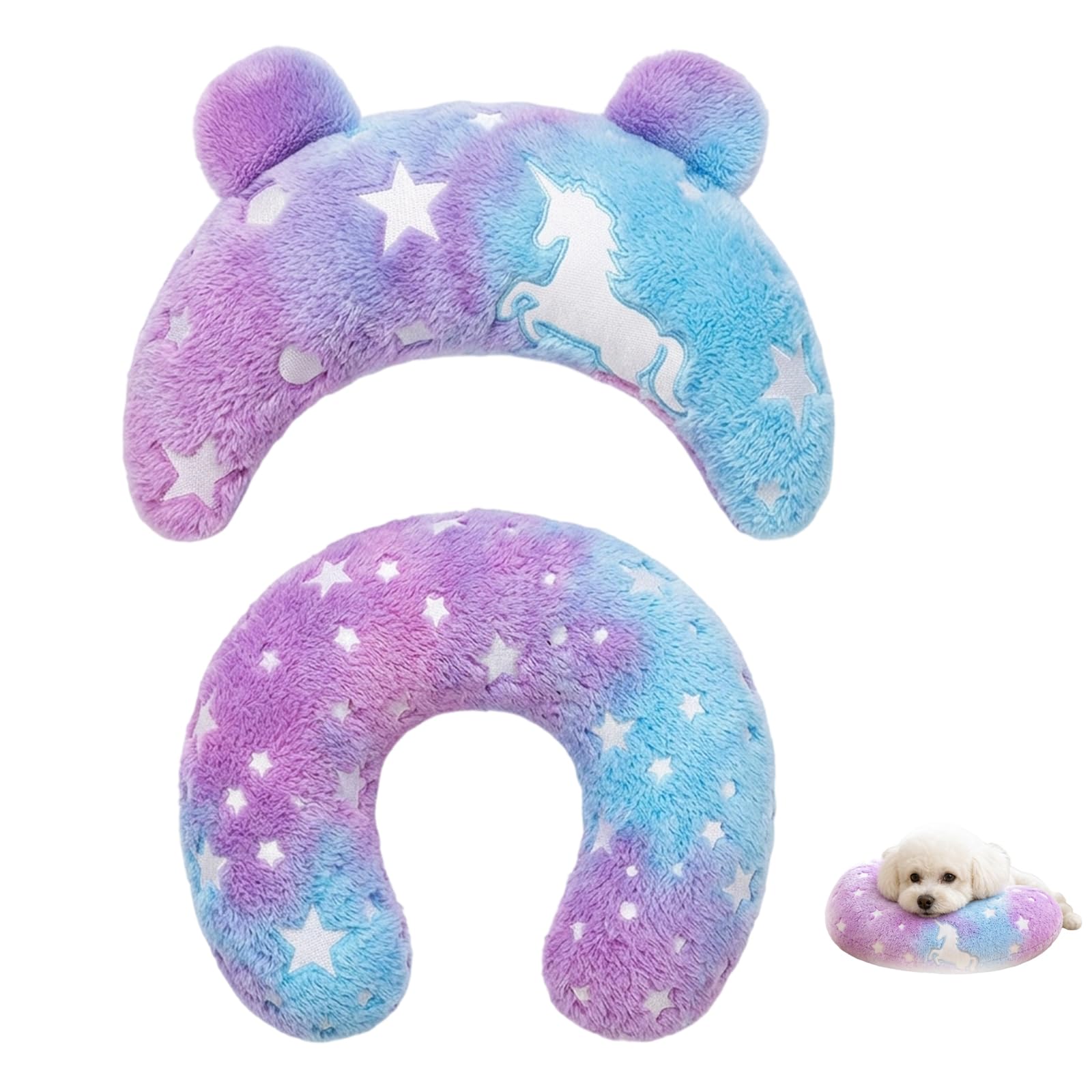 QhgPnt 2-Piece Dog Pillow Set, Crescent Moon Pillow and U-Shape Small Pillow for Pet Sleeping, Puppy Neck Support and Dog Travel Accessories