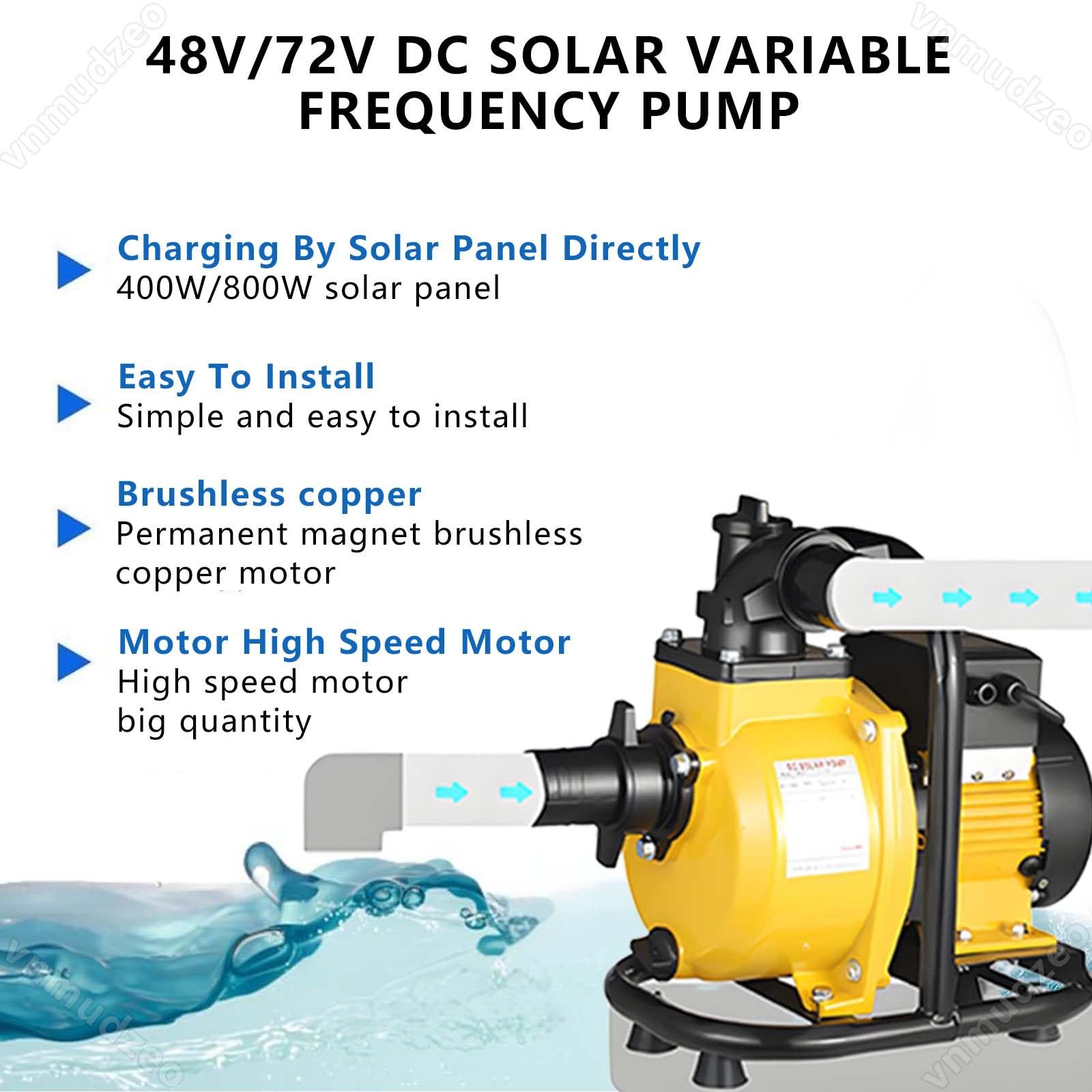 Bomba solar para pozo profundo, 48 V 72 V CC, flujo de 6 m³/h, cabezal de 98 pies, para riego de ganado y llenado de tanques, 800 W