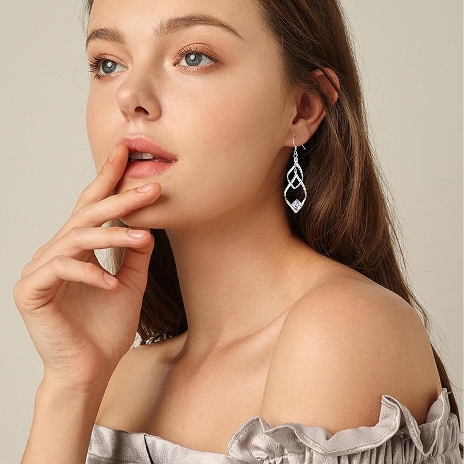 Double Twisted Linear Drop Statement Earrings Sterling Silver Dangle Earrings for Women Marquise Loops French Wire Drop Dangle Earrings for Women Anniversary Birthday Gifts - Image 2