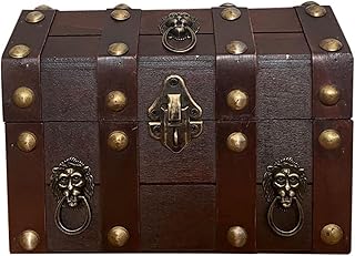 Shurhome Decorative Wooden Chests Storage Container Handmade Vintage Treasure Box with and Lid Home Decoration Supplies Souvenir Storage Box