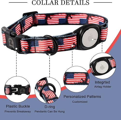 Miniatura 3 de MR.CHUBBYFACE Airtag - Collar de perro para el 4 de julio con soporte para Airtag de Apple para perros pequeños, medianos y grandes