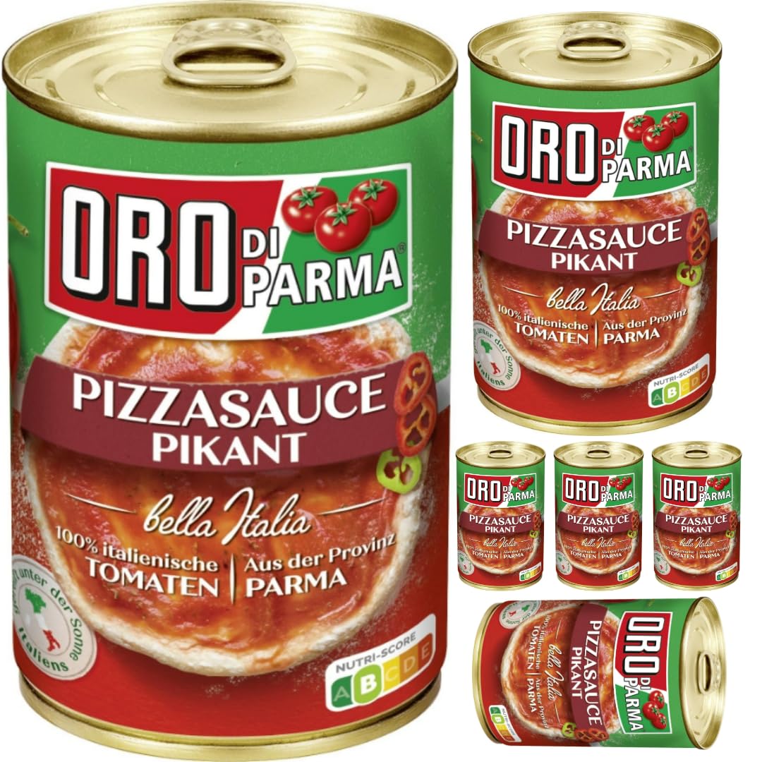 Fuchs Pizza Gewürzzubereitung 30 Gramm x 2 Stück + Oro di Parma Pizzasauce pikant Pizzaboden Soße Sauce Pizza Soße 400 gramm x 8 STÜCK mit Pufai Grocery