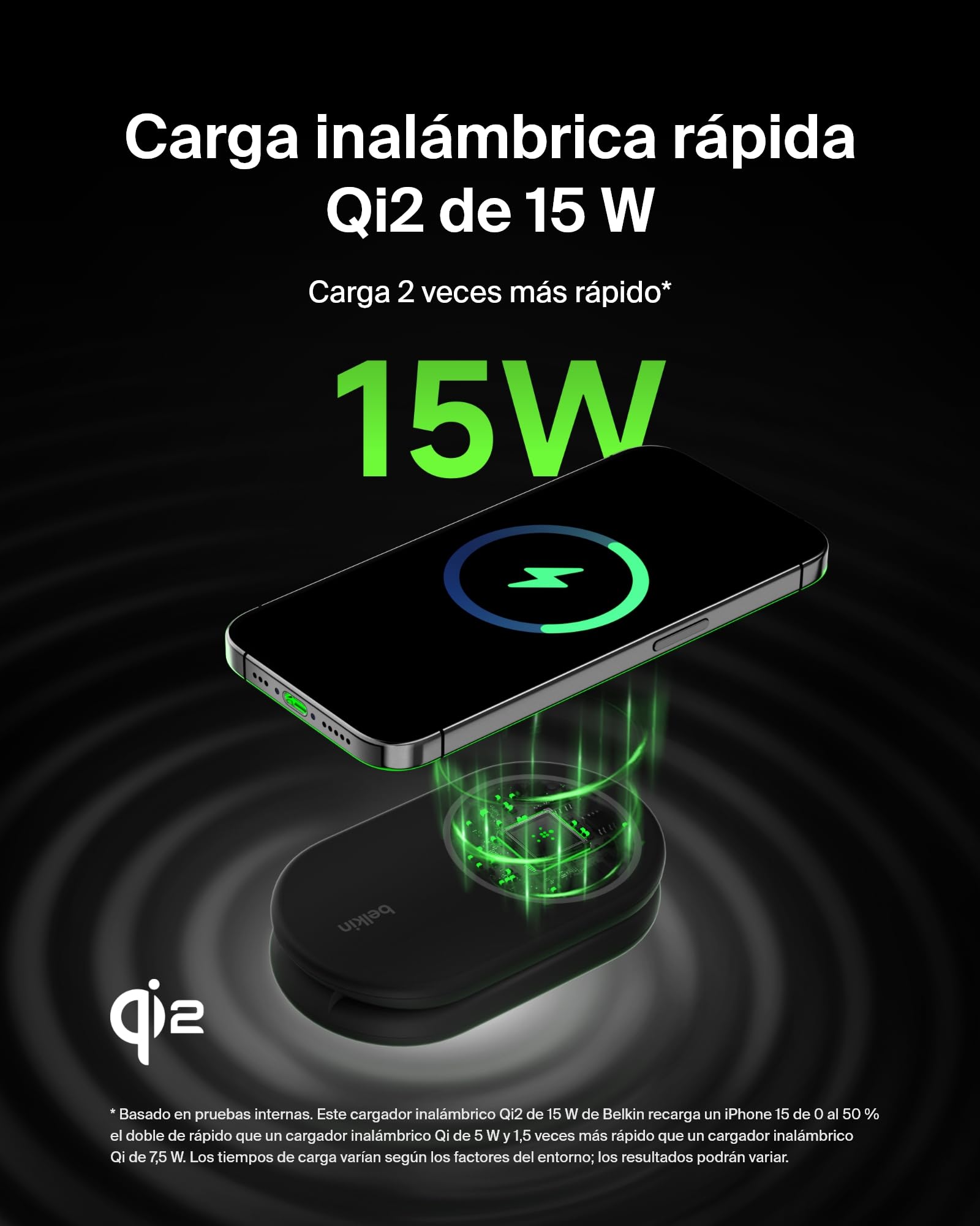 Belkin BoostCharge Cargador Magnético Plegable Qi2 15W, Estación de Carga Inalámbrica Compatible con MagSafe, Carga Rápida para iPhone 17, Air, Pixelsnap, Base con Soporte Antideslizante - Negro