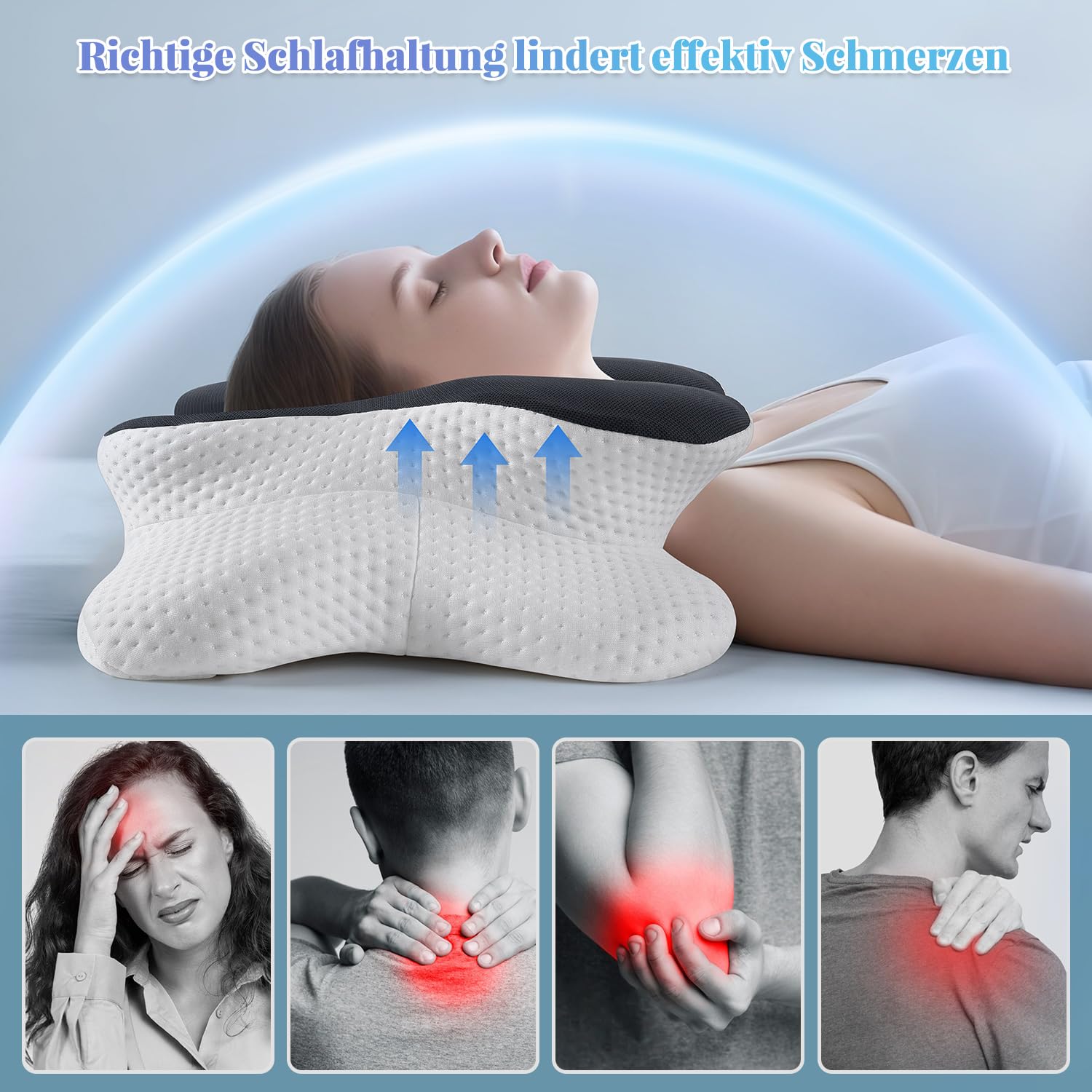Ergonomisches Nackenkissen Kopfkissen Nackenschmerzen Schlafkissen Pillows for Sleeping Memory Foam Seitenschläferkissen Nackenstützkissen Orthopädisches Kissen Dunkelgrau