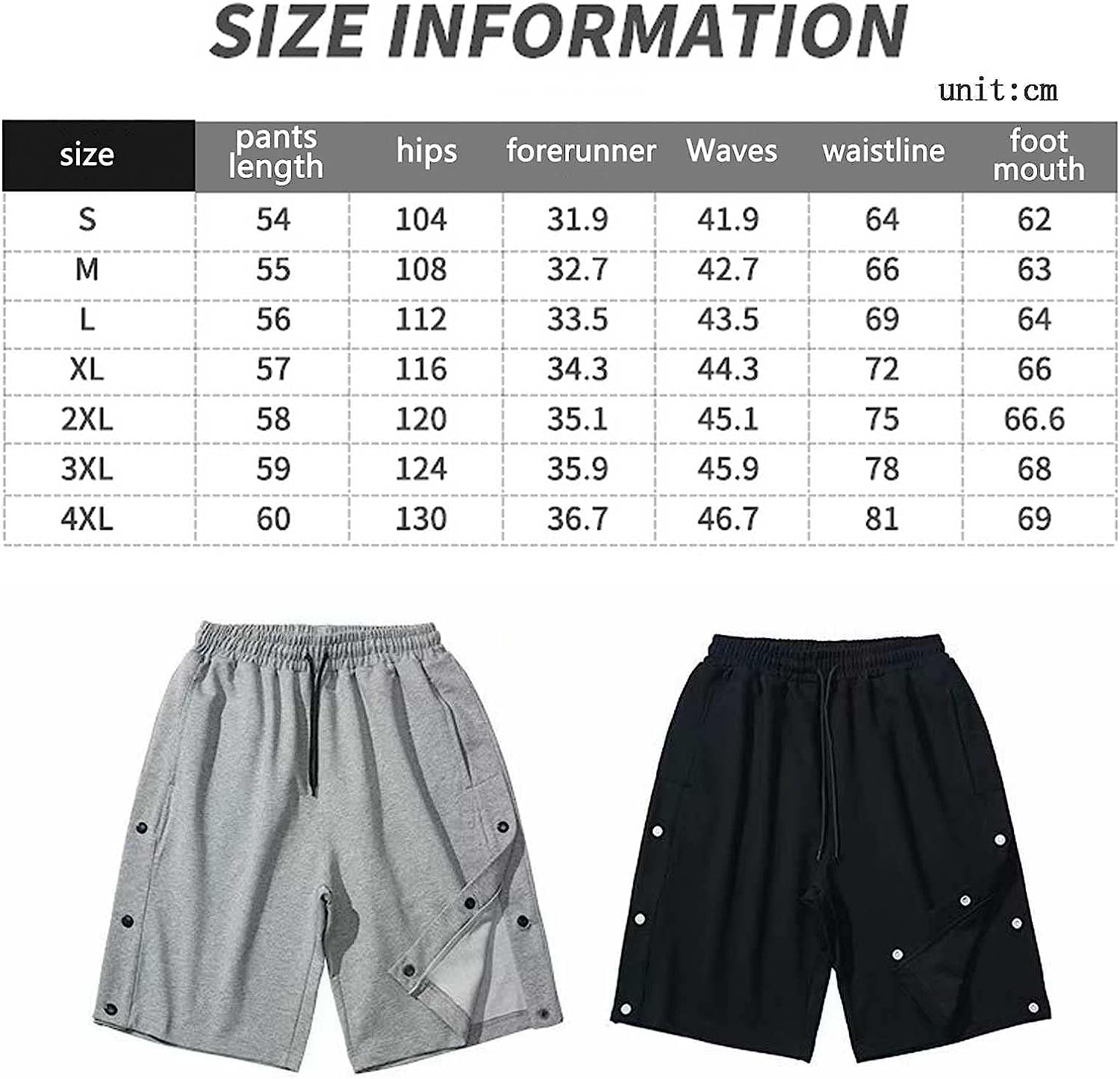 Short De Jogging Homme Ample Avec Ouverture Latérale à Boutons - Taille élastique, 95% Coton, Pour Confort Post-opératoire, Sport Ou Détente
