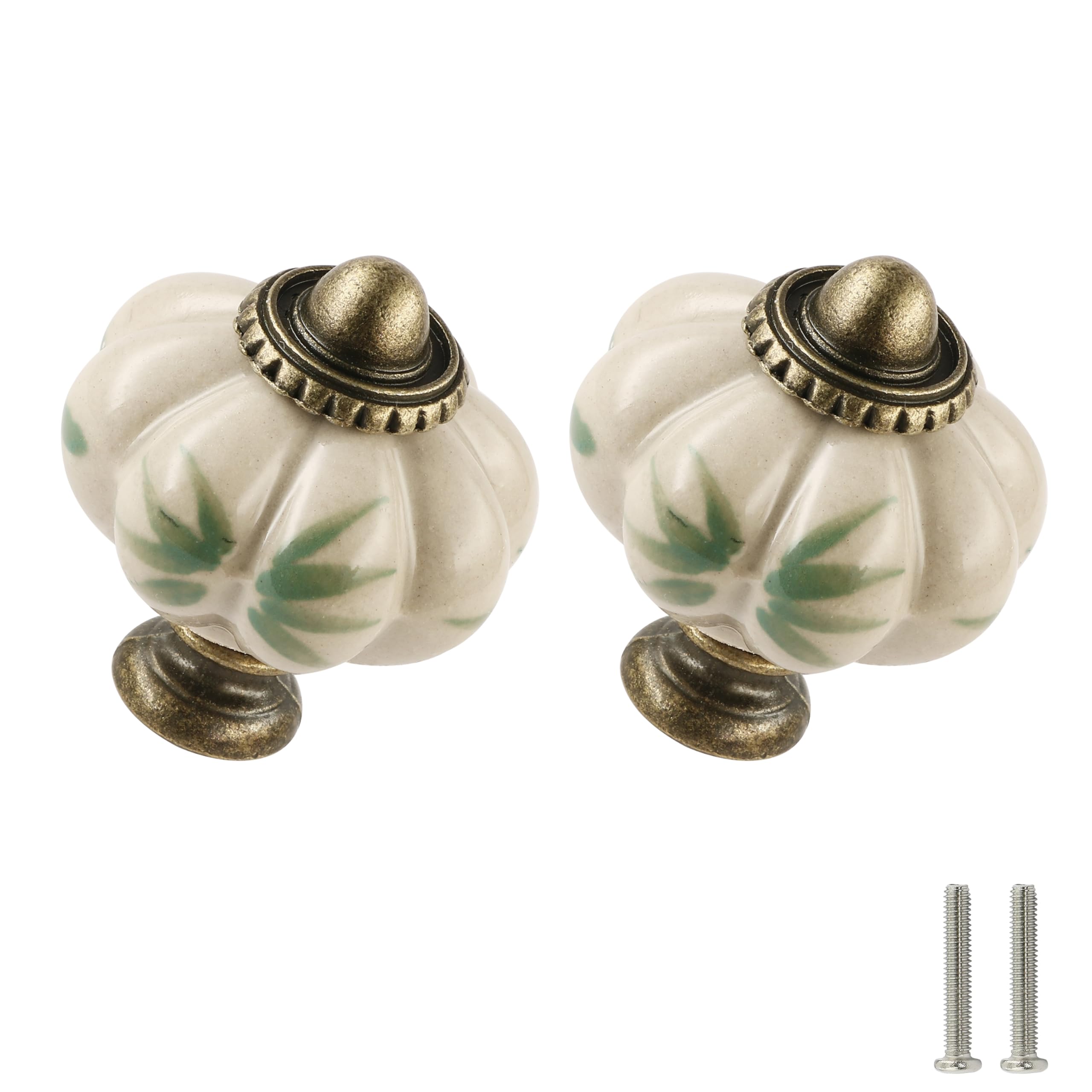 Zernmiarder Ivory Pumpkin Knobs 12 Pack Ceramic Cabinet Knobs Vintage Drawer Pulls - Antique Dresser Pulls with Screws - Bamboo Leaves — image 1
