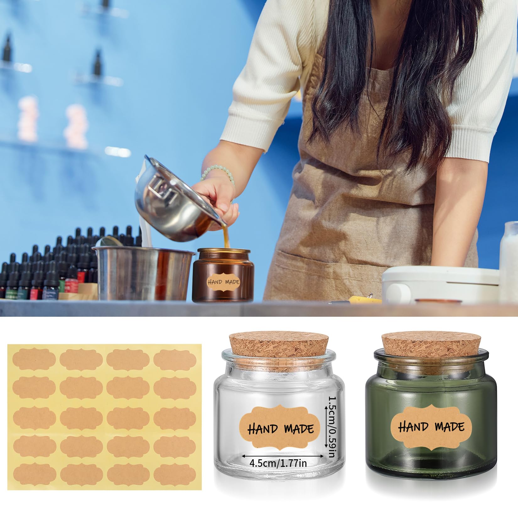 NPFVKSA Kit per la creazione di candele, vaso fuso di cera da 480 ml, 120 stoppini per candele, 3 set di vasi di cera, 120 adesivi per stoppini per candele, kit per la creazione di candele per adulti