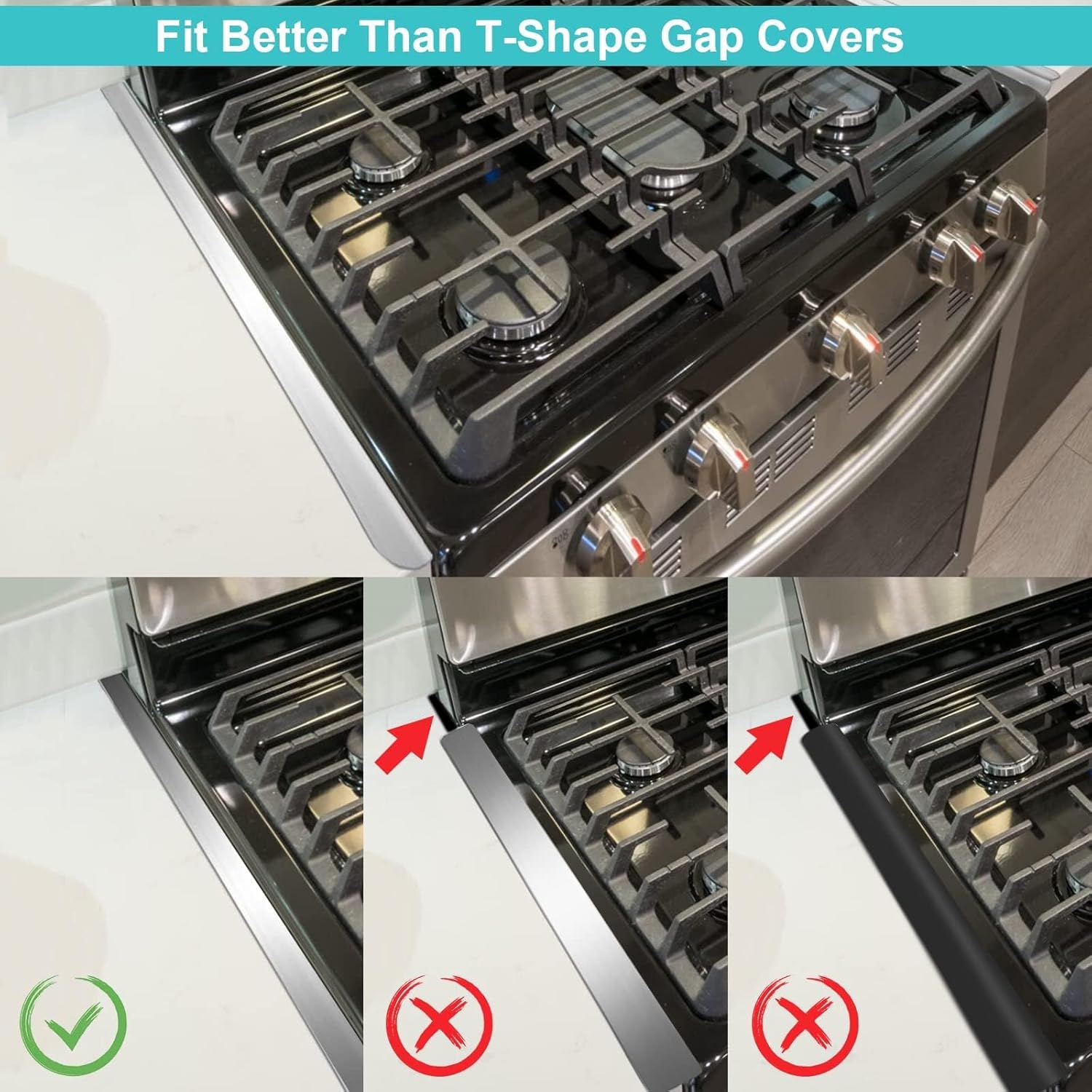 Stove Gap Covers - Stainless Steel, Kitchen Stove Counter Gap Cover Oven Gap Cover, Heat Resistant & Easy to Clean Stove Gap Filler, Upgraded Wider Top Suitable for Wider Stove & Counter Gaps (23.5")