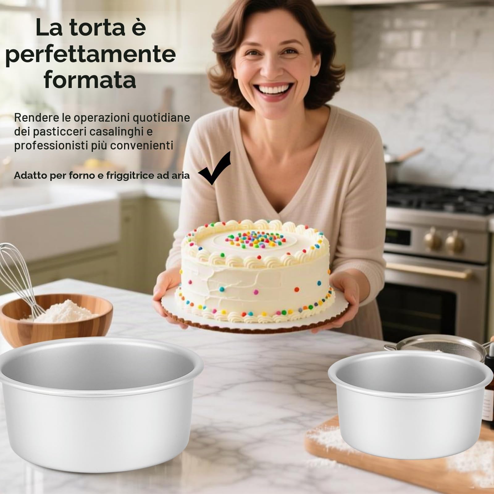 6 Pezzi Mini tortiere rotonde da Ø 10 cm, Teglia da forno per torte in alluminio anodizzato con fondo rimovibile, per cheesecake, torte e quiche, Argento