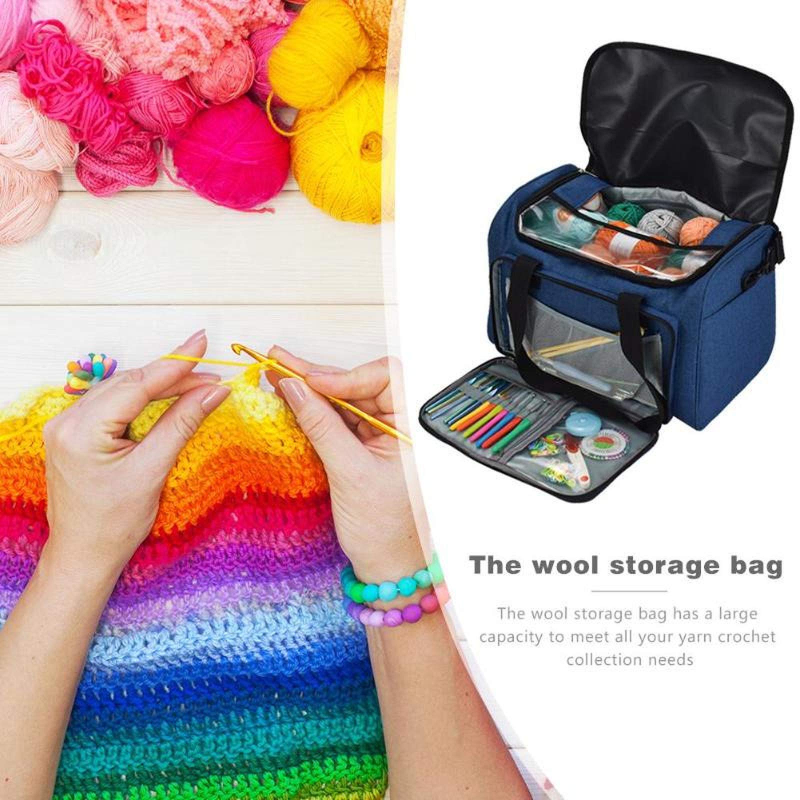 Accesorios para tejer, agujas de tejer, bolsa de almacenamiento, ganchos de ganchillo, bolsa de almacenamiento de hilo de ganchillo, bolsa organizadora de ganchos de ganchillo (C morado)