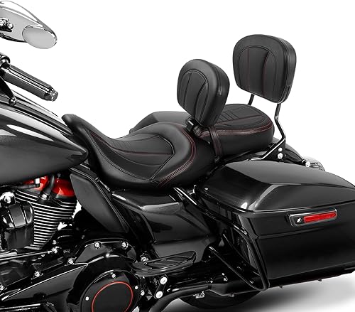 Miniatura 170 de TCT-MOTORPARTS Low-Profile Pillion 2-Up Seat Driver Passenger Seat & Rider Pad Fit For Harley Road Street Glide 2009-2023