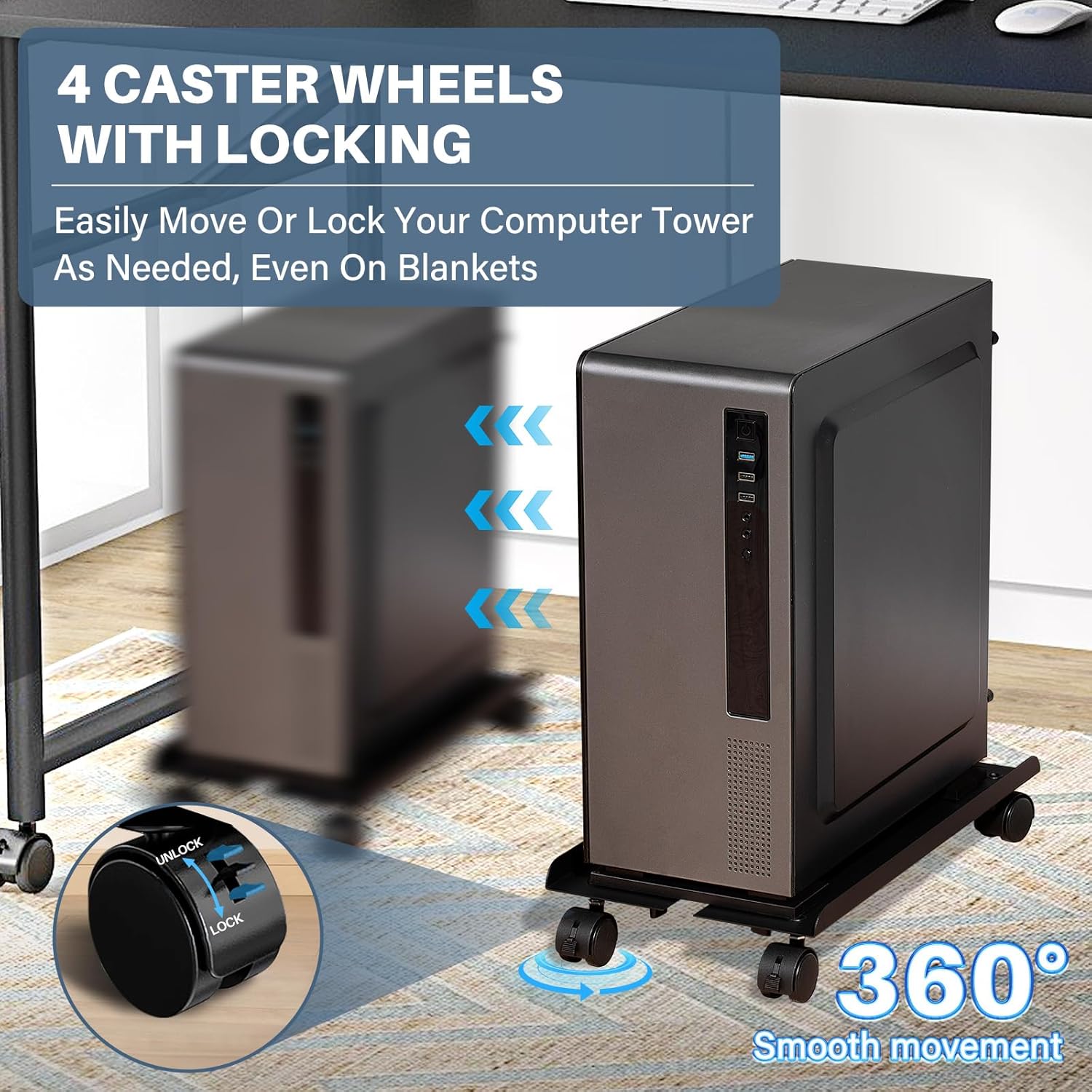 Adjustable Metal Computer Tower Stand and Height Adjustable Computer Tower Stand with Charge Station and USB Charging Port